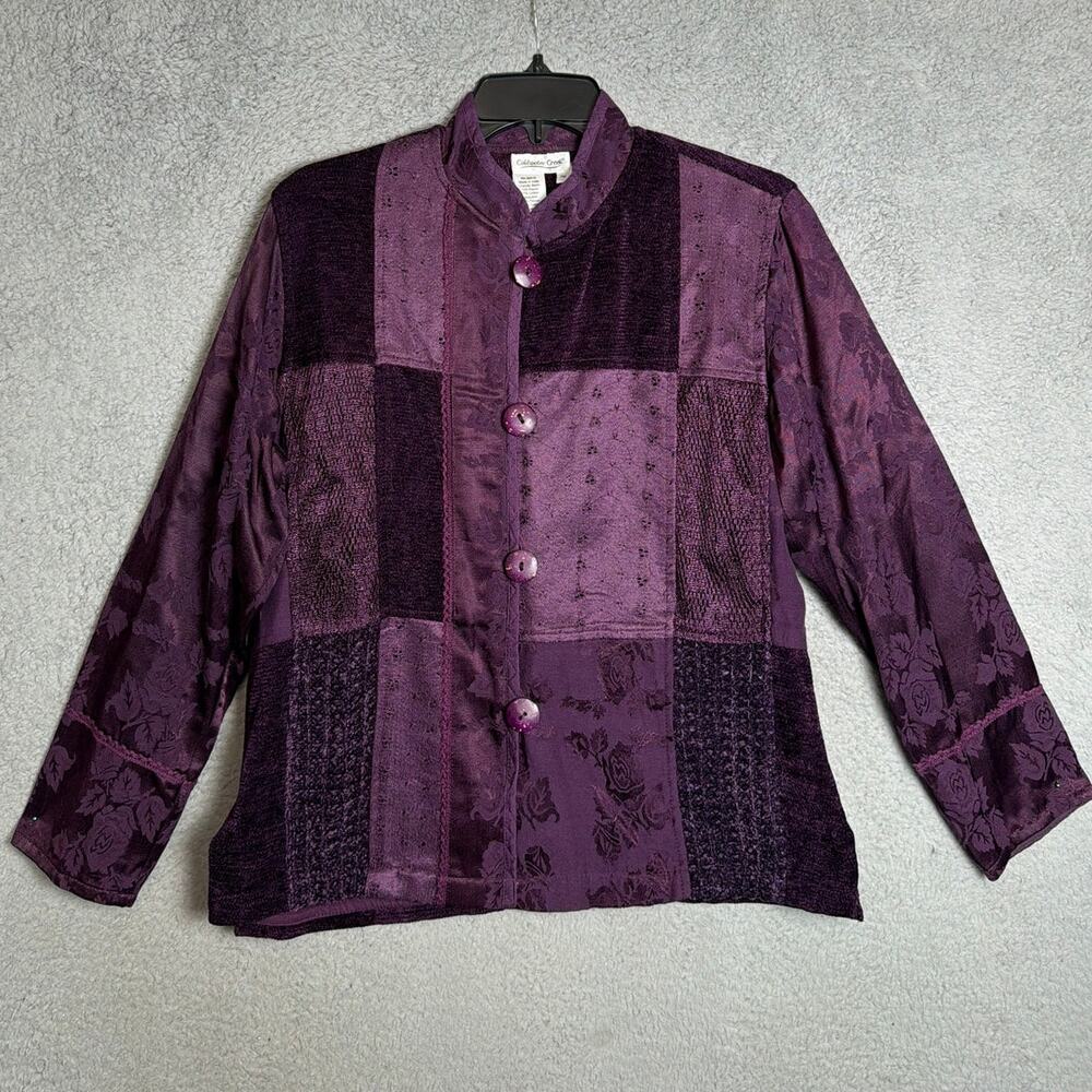 Coldwater Creek Patchwork Chenille Jacket Purple Jacquard Art To Wear VTG 90s - Picture 2 of 8